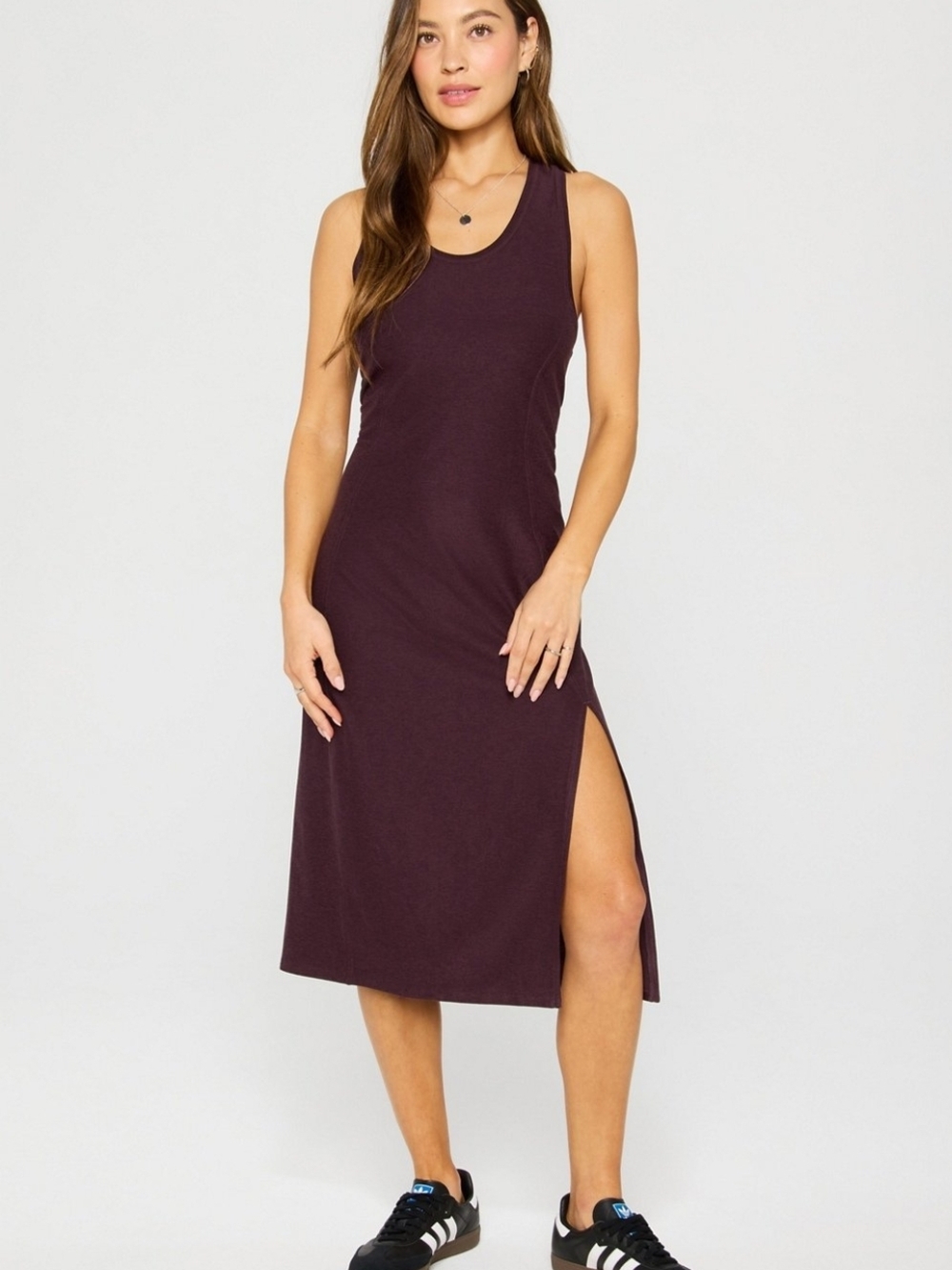 Fabletics Cloud Jersey Plum Tank Midi Dress